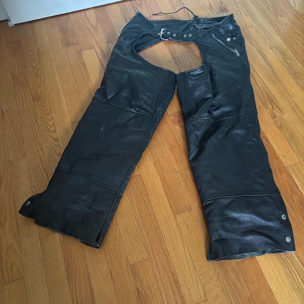 Black Leather Motorcycle Chaps